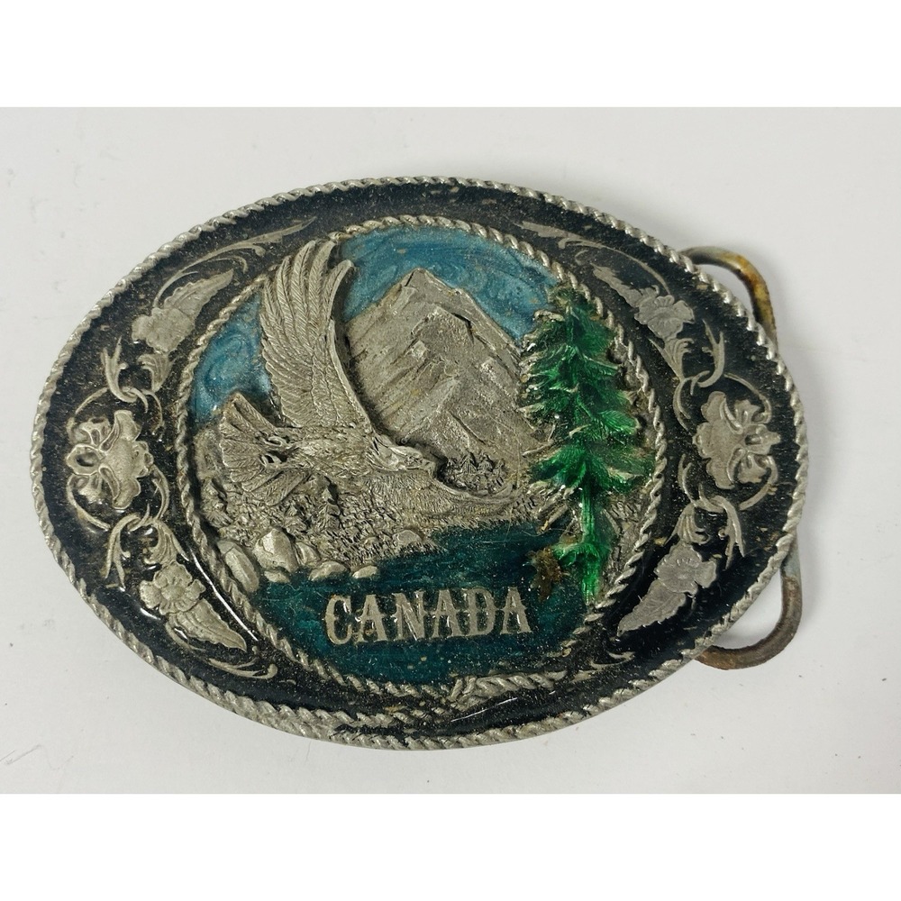 Canada 1991 Siskiyou Belt Buckle Mountain Eagle Floral Vintage‎